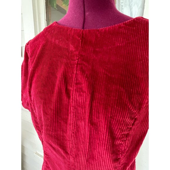 Vintage 1970s Red Corduroy Fitted Dress Size M - Picture 4 of 15